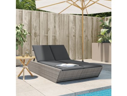 vidaXL Dvojité lehátko s poduškami šedé polyratan