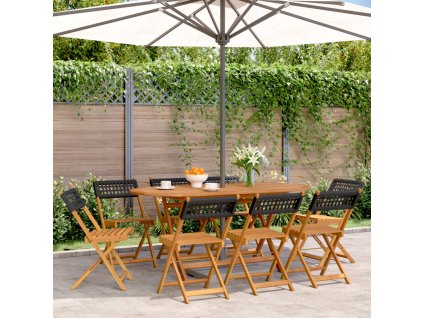 vidaXL Skládací zahradní židle 8 ks černé polyratan a masivní dřevo