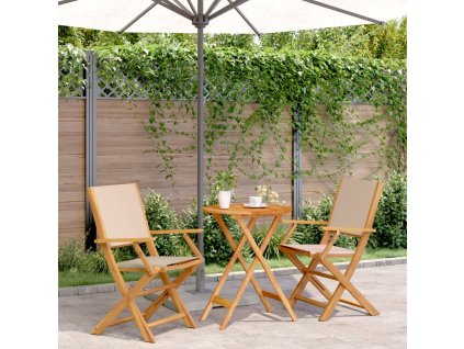 vidaXL 3dílný bistro set béžový textil a masivní dřevo