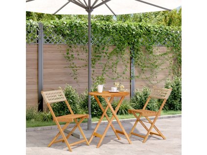 vidaXL 3dílný bistro set béžový polyratan a masivní dřevo