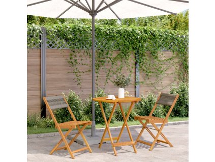 vidaXL 3dílný bistro set šedý polypropylen a masivní dřevo