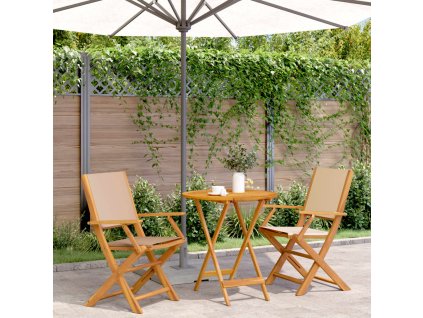 vidaXL 3dílný bistro set béžový textil a masivní dřevo