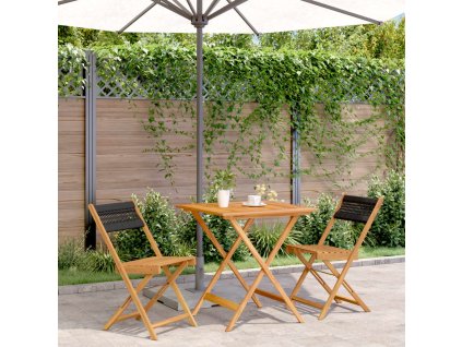 vidaXL 3dílný bistro set černý polypropylen a masivní dřevo