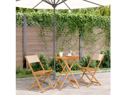 vidaXL 3dílný bistro set béžový textil a masivní dřevo