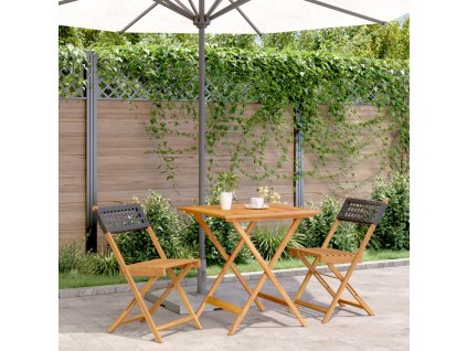 vidaXL 3dílný bistro set černý polyratan a masivní dřevo