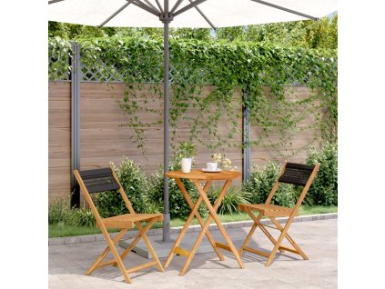 vidaXL 3dílný bistro set černý polypropylen a masivní dřevo