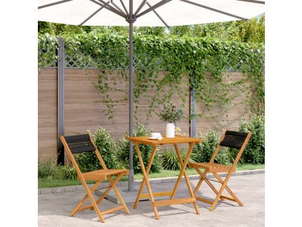 vidaXL 3dílný bistro set černý polypropylen a masivní dřevo