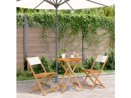 vidaXL 3dílný bistro set krémově bílý textil a masivní dřevo