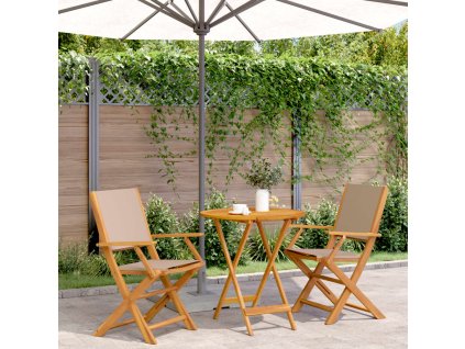 vidaXL 3dílný bistro set taupe textil a masivní dřevo