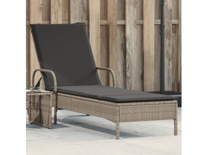 vidaXL Zahradní lehátko s kolečky a poduškou světle šedé polyratan