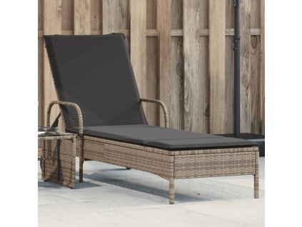 vidaXL Zahradní lehátko s kolečky a poduškou šedé polyratan