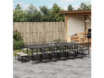 vidaXL 17dílný zahradní jídelní set s poduškami černý polyratan