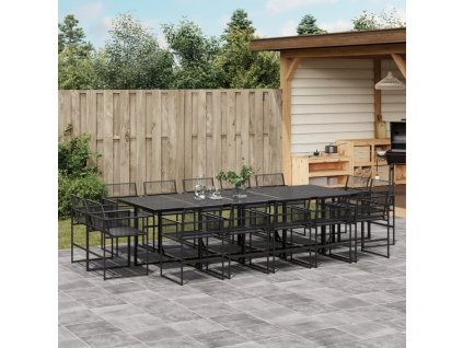 vidaXL 15dílný zahradní jídelní set černý polyratan