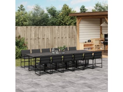 vidaXL 13dílný zahradní jídelní set s poduškami černý textilen