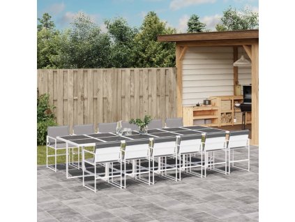 vidaXL 13dílný zahradní jídelní set s poduškami bílý textilen