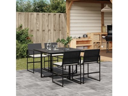 vidaXL 5dílný zahradní jídelní set s poduškami černý polyratan