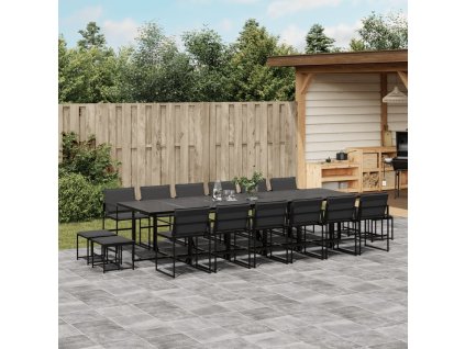 vidaXL 17dílný zahradní jídelní set s poduškami černý textilen