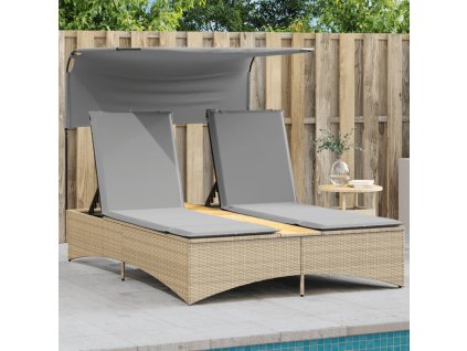 vidaXL Dvojité zahradní lehátko se stříškou a podušky mix béžové