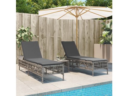 vidaXL Zahradní lehátka 2 ks se stolkem šedá polyratan