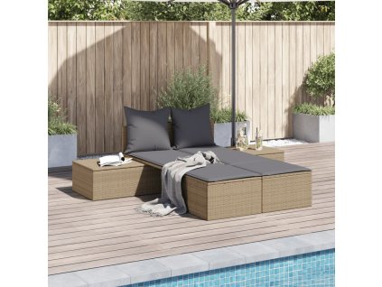 vidaXL Dvojité zahradní lehátko s poduškami béžové polyratan