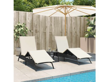 vidaXL Zahradní lehátka 2 ks se stolkem černá polyratan
