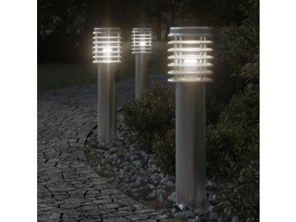 vidaXL Venkovní stojací lampy se zásuvkou 3 ks stříbrné 60 cm ocel
