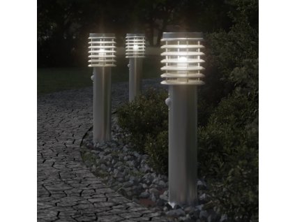 vidaXL Venkovní stojací lampy s čidly 3 ks stříbrné 60cm nerezová ocel