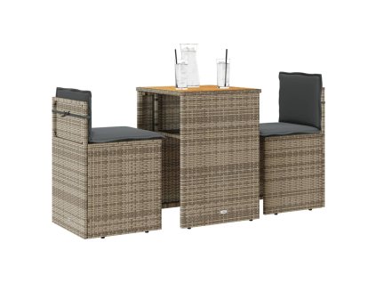 vidaXL 3dílný bistro set s poduškami šedý polyratan