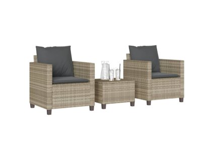 vidaXL 3dílný bistro set s poduškami světle šedý polyratan