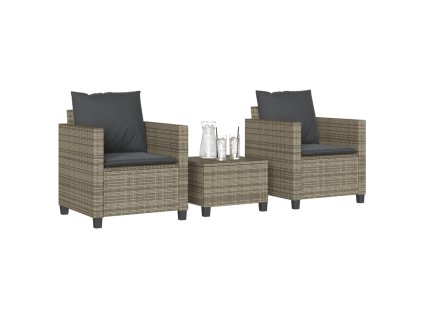 vidaXL 3dílný bistro set s poduškami šedý polyratan