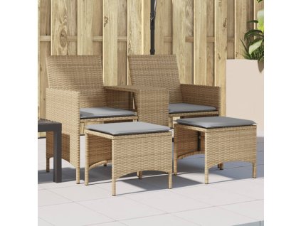 vidaXL Zahradní pohovka 2místná se stolkem a taburety béžová polyratan