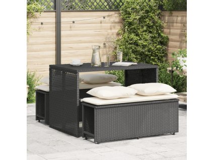 vidaXL 3dílný zahradní jídelní set s poduškami černý polyratan