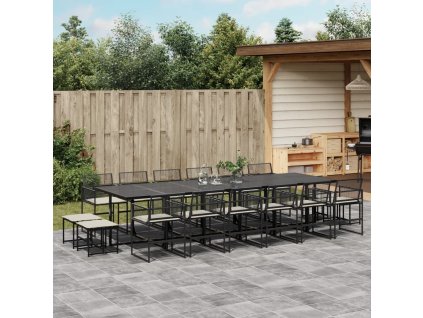 vidaXL 17dílný zahradní jídelní set s poduškami černý polyratan