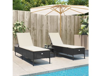 vidaXL 3dílná sada lehátek s poduškou černá polyratan