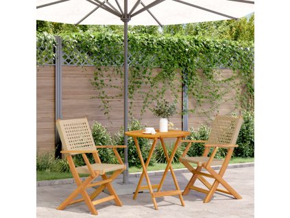 vidaXL 3dílný bistro set béžový polyratan a masivní dřevo