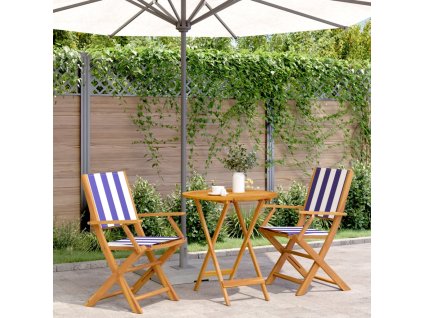 vidaXL 3dílný bistro set modrý a bílý textil a masivní dřevo