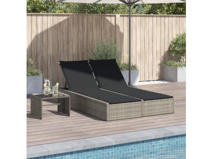 vidaXL Dvojité zahradní lehátko s poduškami světle šedé polyratan