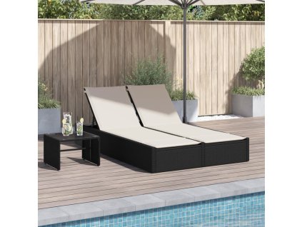 vidaXL Dvojité zahradní lehátko s poduškami černé polyratan