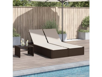 vidaXL Dvojité zahradní lehátko s poduškami hnědé polyratan