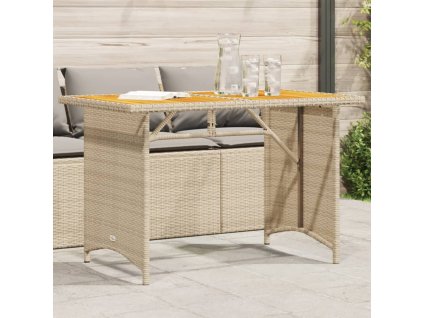vidaXL Zahradní stůl s dřevěnou deskou béžový 110x68x70 cm polyratan