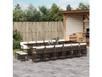 vidaXL 17dílný zahradní jídelní set s poduškami hnědý polyratan