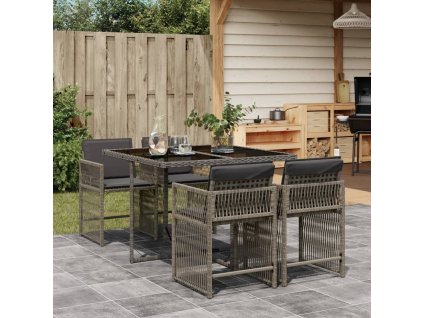 vidaXL 5dílný zahradní jídelní set s poduškami šedý polyratan