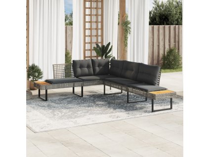 vidaXL Zahradní pohovka ve tvaru L s poduškami šedá polyratan a akácie