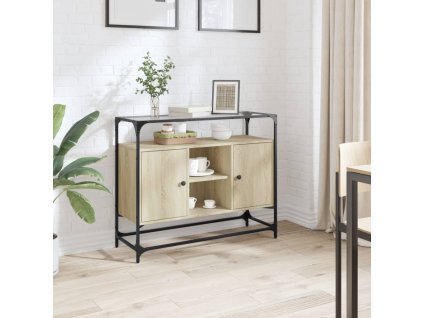 vidaXL Příborník se skleněnou deskou dub sonoma 98x35x81 cm kompozit