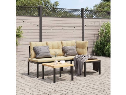 vidaXL Zahradní lavice s poduškami 3 ks černé práškově lakovaná ocel