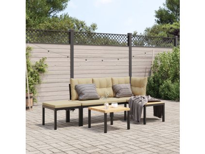 vidaXL Zahradní lavice s poduškami 3 ks černé práškově lakovaná ocel