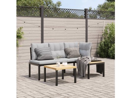 vidaXL Zahradní lavice s poduškami 3 ks černé práškově lakovaná ocel