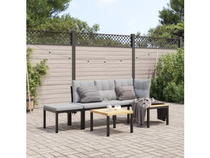 vidaXL Zahradní lavice s poduškami 3 ks černé práškově lakovaná ocel