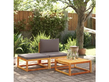 vidaXL 3dílná zahradní sedací souprava s polštáři, akácie a ratan