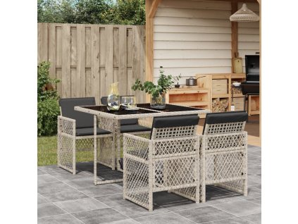 vidaXL 5dílný zahradní jídelní set s poduškami světle šedý polyratan